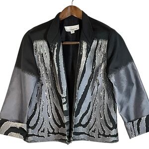 Carolina Rose Blazer Size S Vintage Black and Gray Open Front